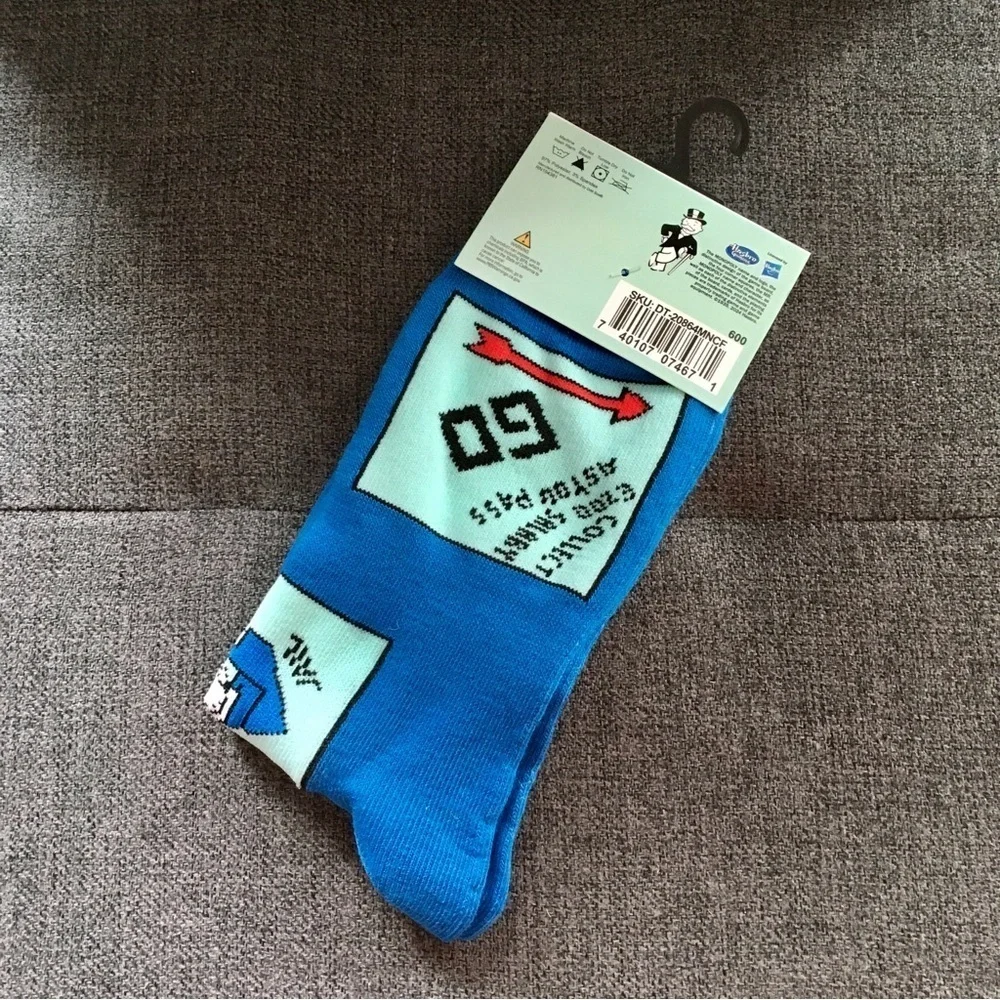 Novelty “Monopoly” Money Game Crew Socks, Blue, Green, Unisex